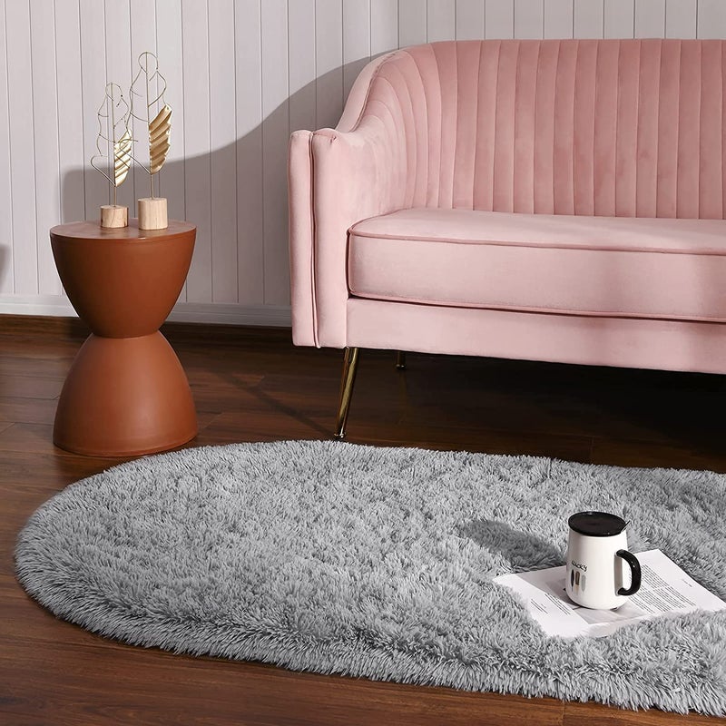 Softlife Fluffy Rugs for Bedroom  2 Packs Shag Cute Area Rug for Girls and Kids Baby Room Home Decor  2.6 x 5.3 Feet Oval Indoor Carpet for Nursery Dorm Living Room  Grey - Image 3