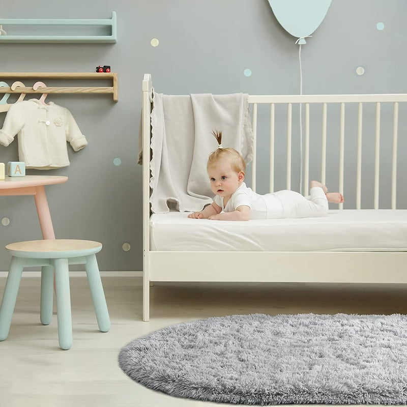 Softlife Fluffy Rugs for Bedroom  2 Packs Shag Cute Area Rug for Girls and Kids Baby Room Home Decor  2.6 x 5.3 Feet Oval Indoor Carpet for Nursery Dorm Living Room  Grey - Image 4