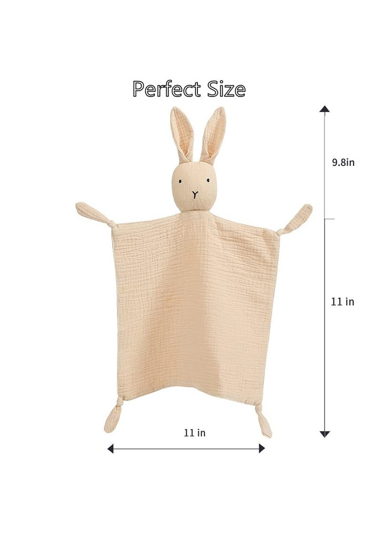 CMGTYYD Bunny Lovey Blanket for Boys and Girls, Organic Cotton Muslin Security Blanket for Babies, Soft Breathable Lovie Soothing Towel for Newborn and Infant, 2 Pcs Set (Khaki&Pink)  - Image 2