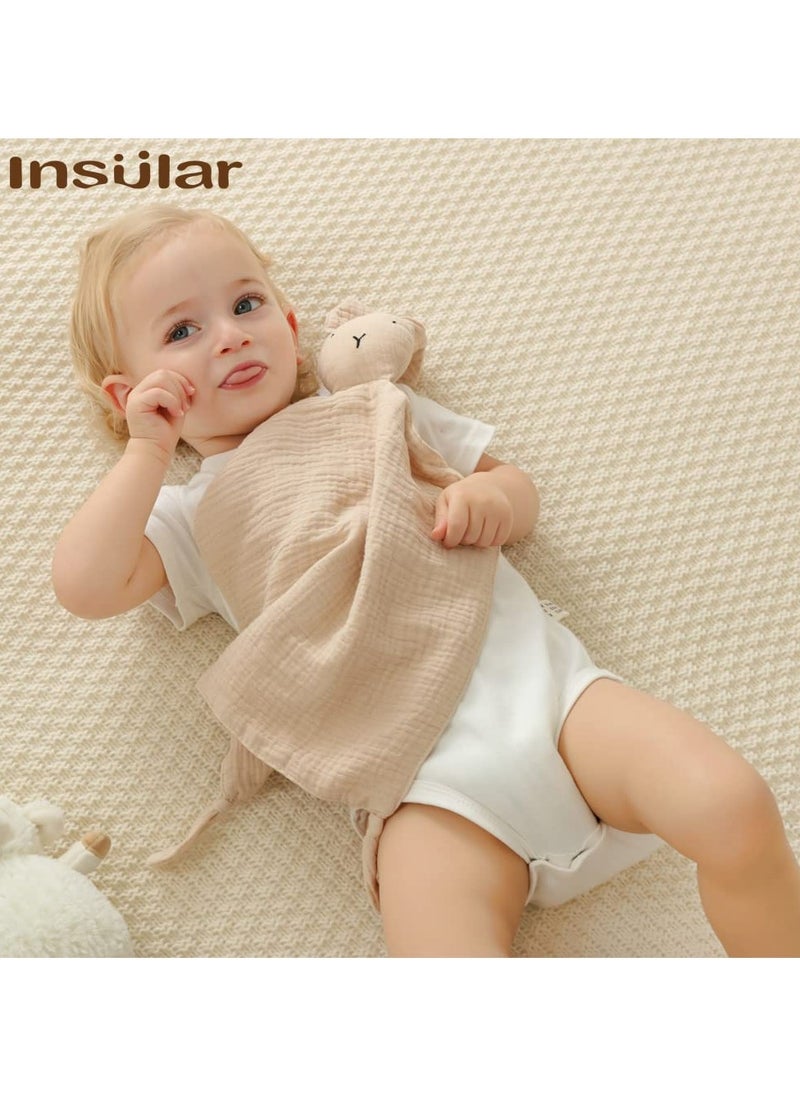 CMGTYYD Bunny Lovey Blanket for Boys and Girls, Organic Cotton Muslin Security Blanket for Babies, Soft Breathable Lovie Soothing Towel for Newborn and Infant, 2 Pcs Set (Khaki&Pink)  - Image 3