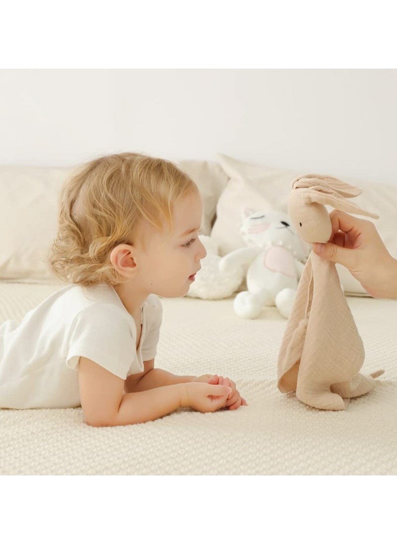 CMGTYYD Bunny Lovey Blanket for Boys and Girls, Organic Cotton Muslin Security Blanket for Babies, Soft Breathable Lovie Soothing Towel for Newborn and Infant, 2 Pcs Set (Khaki&Pink)  - Image 4