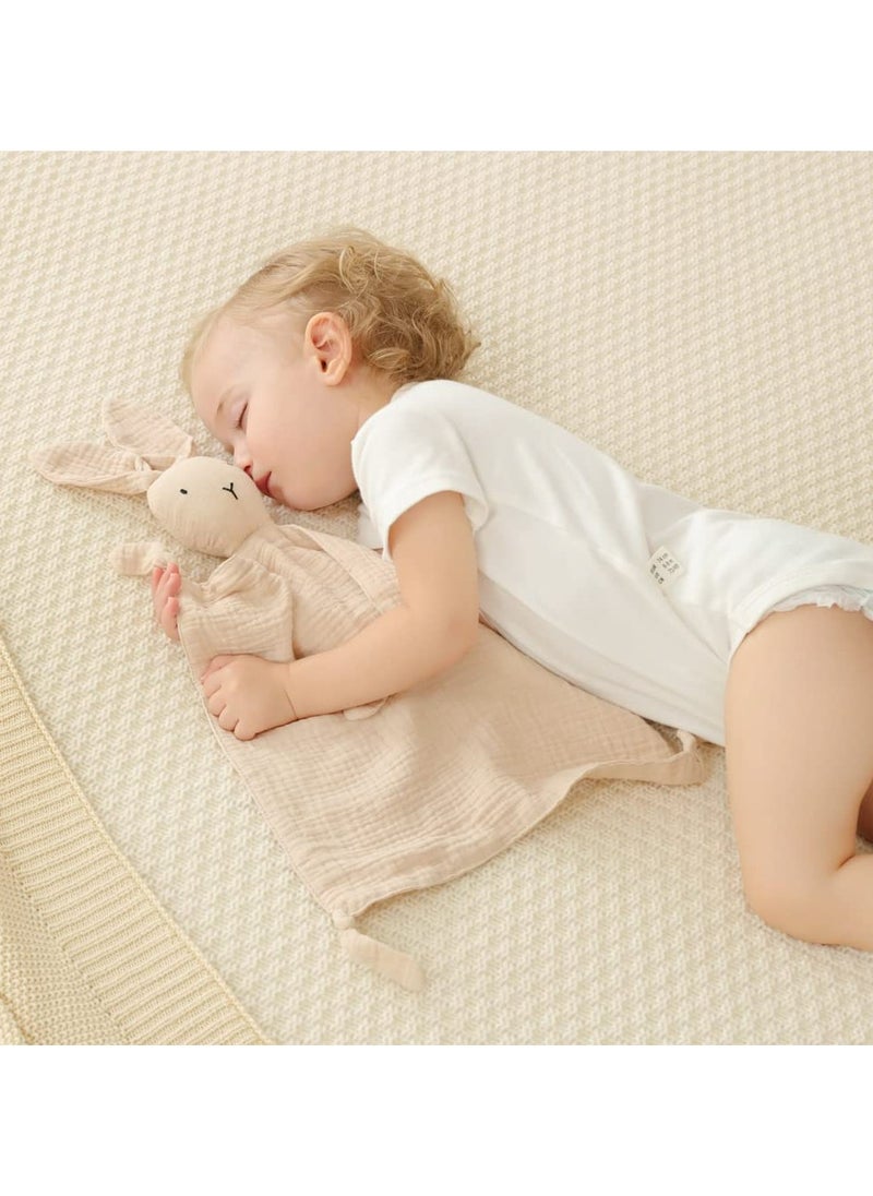 CMGTYYD Bunny Lovey Blanket for Boys and Girls, Organic Cotton Muslin Security Blanket for Babies, Soft Breathable Lovie Soothing Towel for Newborn and Infant, 2 Pcs Set (Khaki&Pink)  - Image 5