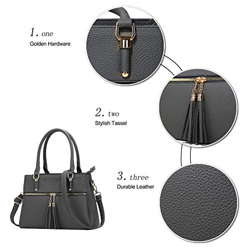 KKXIU 3 Zippered Compartments Purses and Handbags for Women Vegan Leather Ladies Multi Pocket Satchel Bags (D-grey) - Image 5