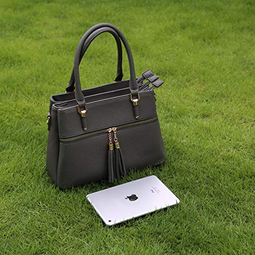 KKXIU 3 Zippered Compartments Purses and Handbags for Women Vegan Leather Ladies Multi Pocket Satchel Bags (D-grey) - Image 3