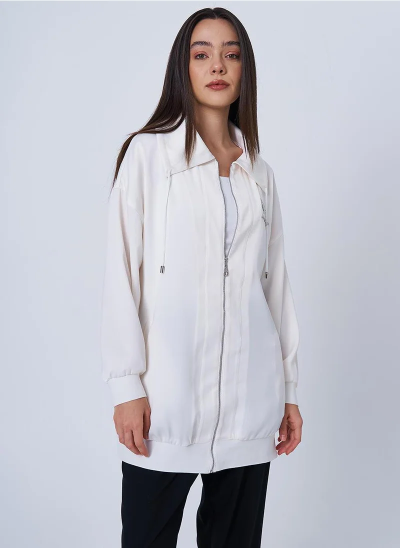Kayra Butterfly Pattern Jacquard Jacket Ecru