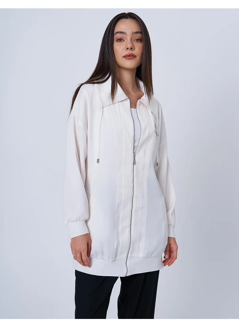 Kayra Butterfly Pattern Jacquard Jacket Ecru