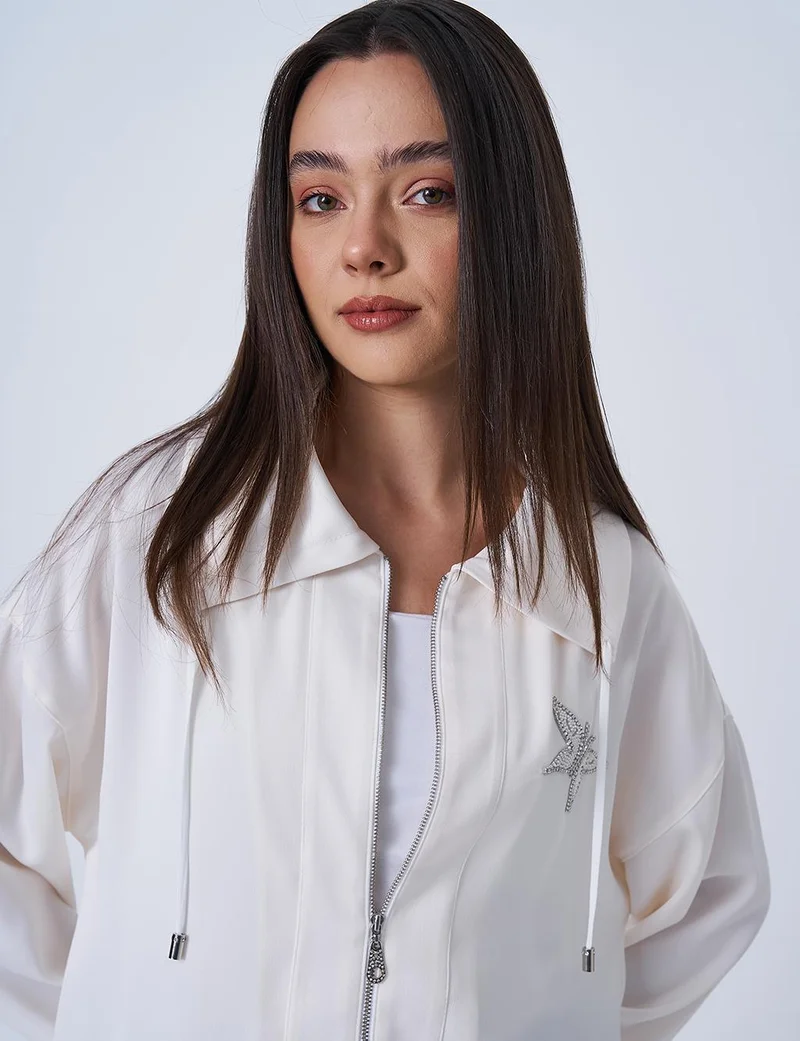 Kayra Butterfly Pattern Jacquard Jacket Ecru