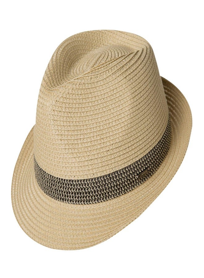 Fancet Womens Straw Panama Fedora Packable Sun Summer Beach Cuban Havana Hat Trilby for Men Beige with Black Medium - Image 1