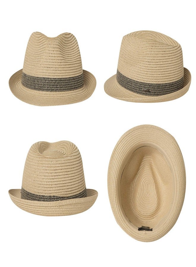Fancet Womens Straw Panama Fedora Packable Sun Summer Beach Cuban Havana Hat Trilby for Men Beige with Black Medium - Image 3