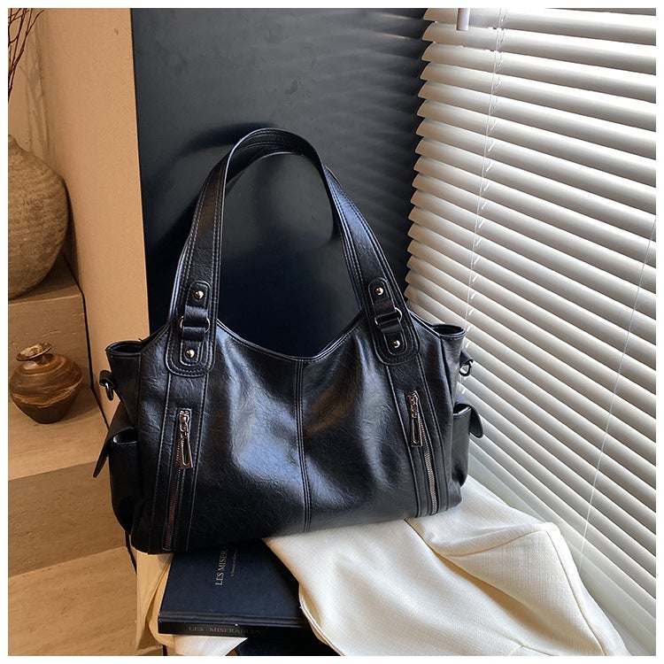 Cross-border 2024 New Fashion Womens Bag Texted Large Capacity Portable Tote Bag Commuter Shoulder Crossbody Womens Bag Black - Image 1