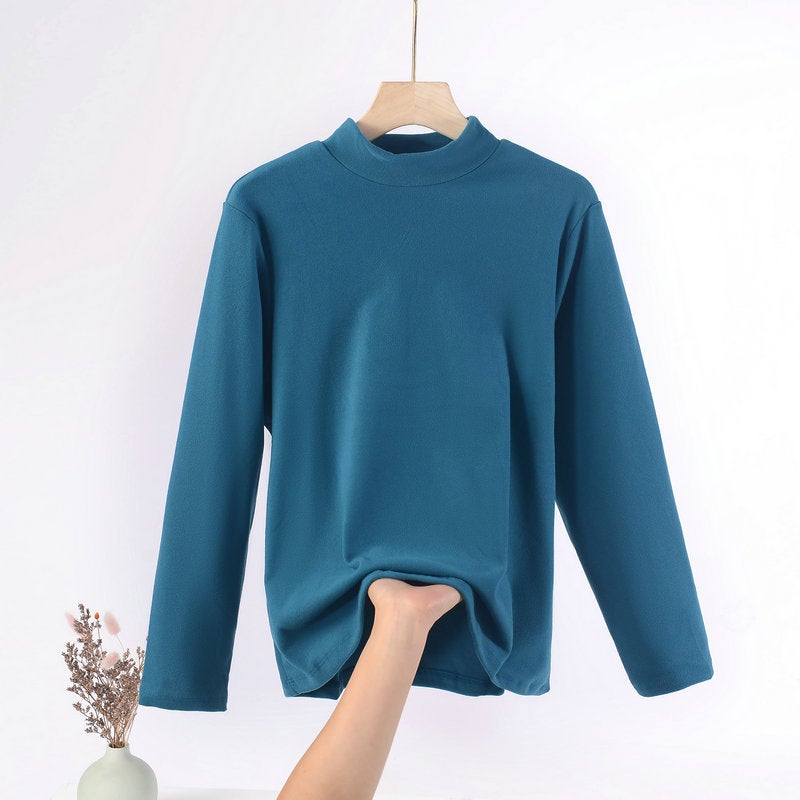 Chubby Girl Plus Size Women'S Half-High Collar Long-Sleeved T-Shirt Women'S Loose Korean Base Shirt Solid Color Top - Image 4