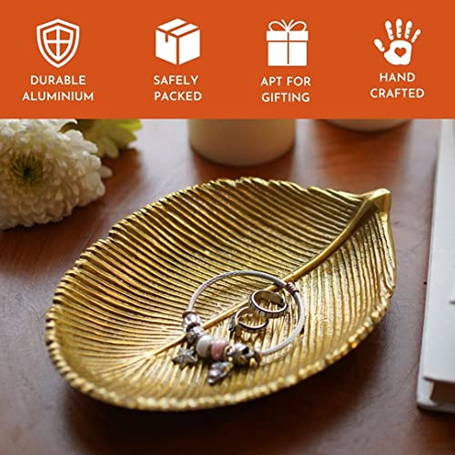 Behoma Metal Leaf Shape 11 & 8 inches Tray | Perfect for Haldi, Mehendi, Reception Entrance Decoration | Special Navratri Tray for Centre Table | Gold (Set of 2) 1 Large & 1 Small (Only Trays) - Image 3