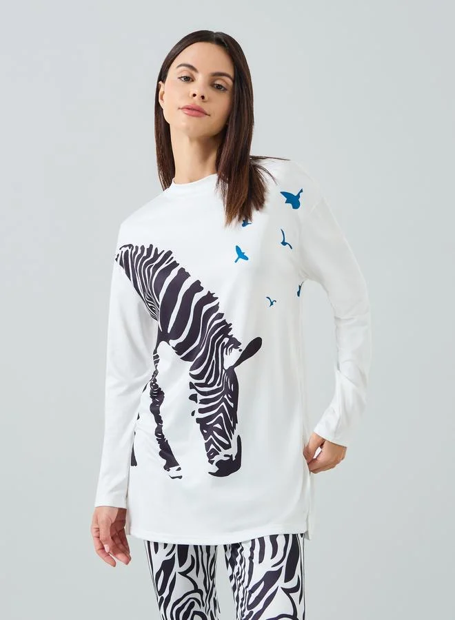 تايك تو Women Zebra Graphic Printed Top and Pyjama Set