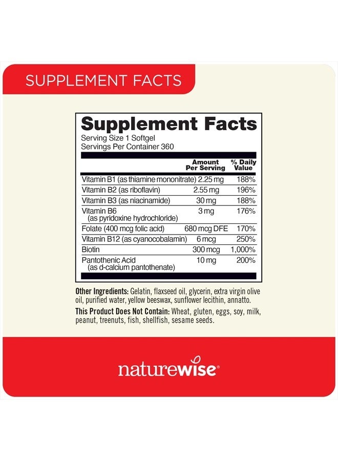 NatureWise فيتامين ب المركب للنساء والرجال - مع حمض الفوليك والبيوتين ب1 ب2 ب3 ب6 ب12 - دعم الطاقة الخلوية والوضوح العقلي - خالي من الجلوتين، غير معدل وراثيًا، خالي من الألبان - 150 كبسولة لينة [إمداد لمدة 5 أشهر] - Image 5