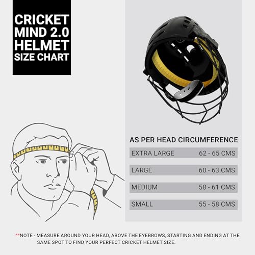 moonwalkr Mind 2.0 Cricket Helmet Head Guard for (58-61) CM Head Size Protective Gear with 30 Air Vents, Impact Resistant up to 100 mph Batting Cricket Helmet (Medium, Black) - Image 3