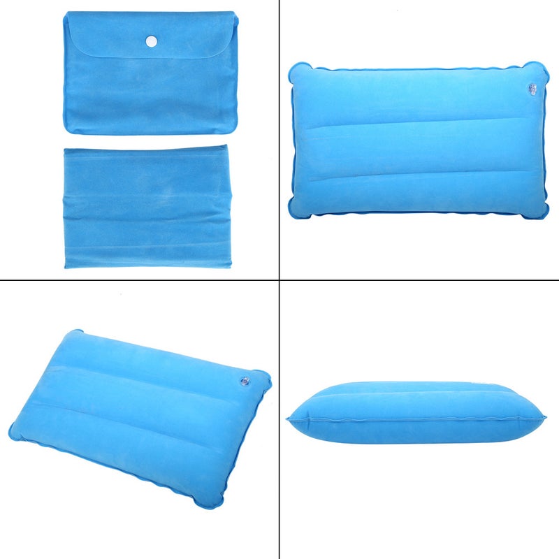 Self Inflating Camping Pillow - Blue Soft Cervical Support, Leakproof Edge, Lightweight Folding Design for Outdoor Camping Travel Office Lunch Breaks - Image 2