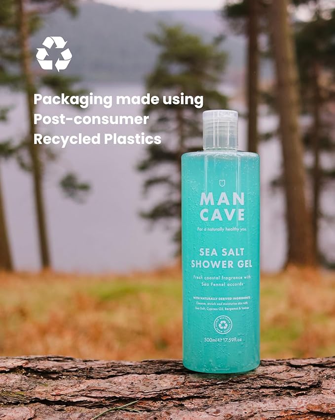 ManCave Sea Salt Shower Gel 500 ml for Men Refreshing Coastal Aroma Natural Formulation Sulphate and Paraben Free Vegan Friendly Shower Gel for men Pack of 2
