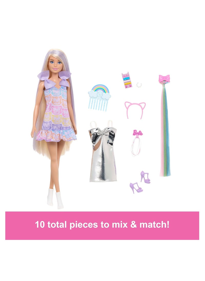 Barbie Barbie Blonde Fashion Doll With Extra Long Hair Extension And Silver Metallic Dress  - Image 2