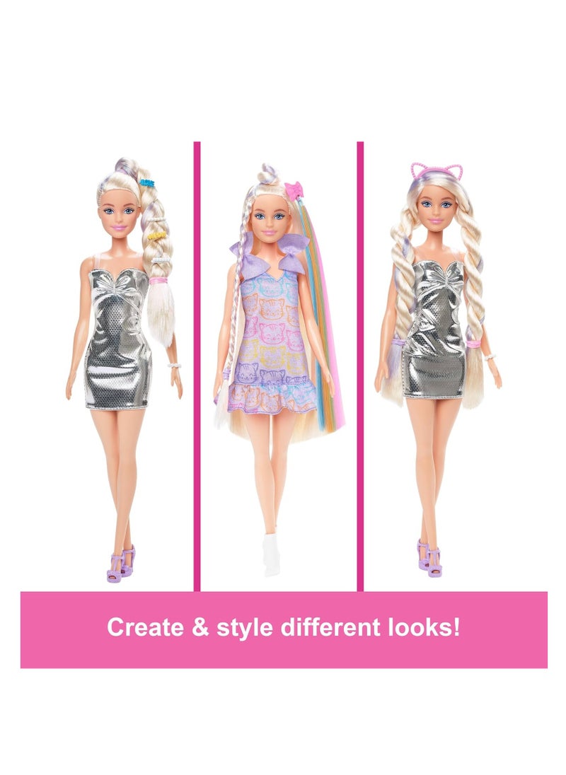 Barbie Barbie Blonde Fashion Doll With Extra Long Hair Extension And Silver Metallic Dress  - Image 3