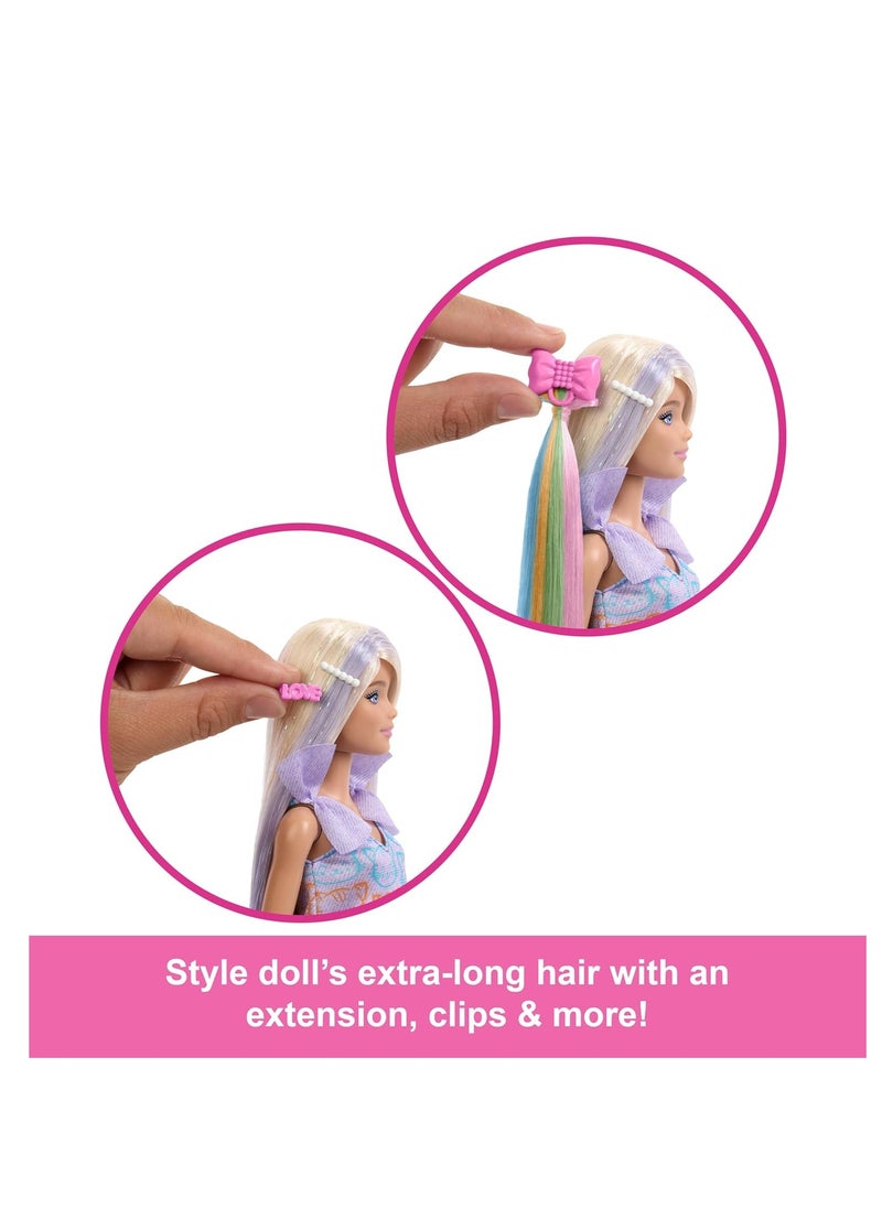 Barbie Barbie Blonde Fashion Doll With Extra Long Hair Extension And Silver Metallic Dress  - Image 4