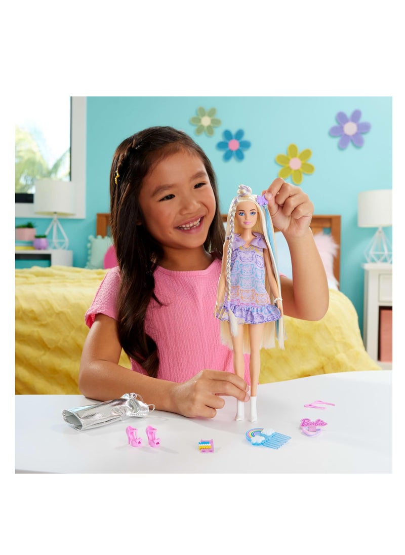 Barbie Barbie Blonde Fashion Doll With Extra Long Hair Extension And Silver Metallic Dress  - Image 5