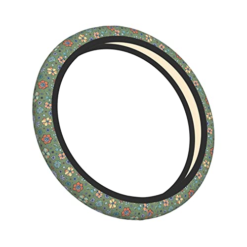 FATTTYCY Sage Green Hippie Flower Auto Car Steering Wheel Cover Universal 15 Inch Neoprene Interior Decor Protection Accessories - Image 3