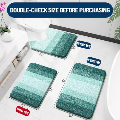 OLANLY Bathroom Rugs Sets 3 Piece, Soft Absorbent Microfiber Bath Mats and U-Shaped Contour Toilet Rug, Plush Shaggy Bath Mat Set for Bathroom (30"x20"+24"x16"+24"x20", Blackish Green) - Image 3