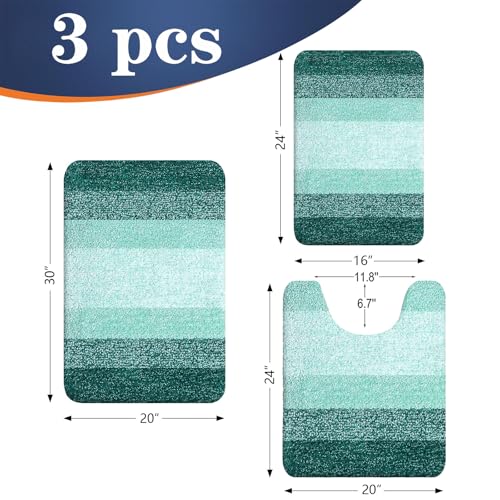 OLANLY Bathroom Rugs Sets 3 Piece, Soft Absorbent Microfiber Bath Mats and U-Shaped Contour Toilet Rug, Plush Shaggy Bath Mat Set for Bathroom (30"x20"+24"x16"+24"x20", Blackish Green) - Image 2