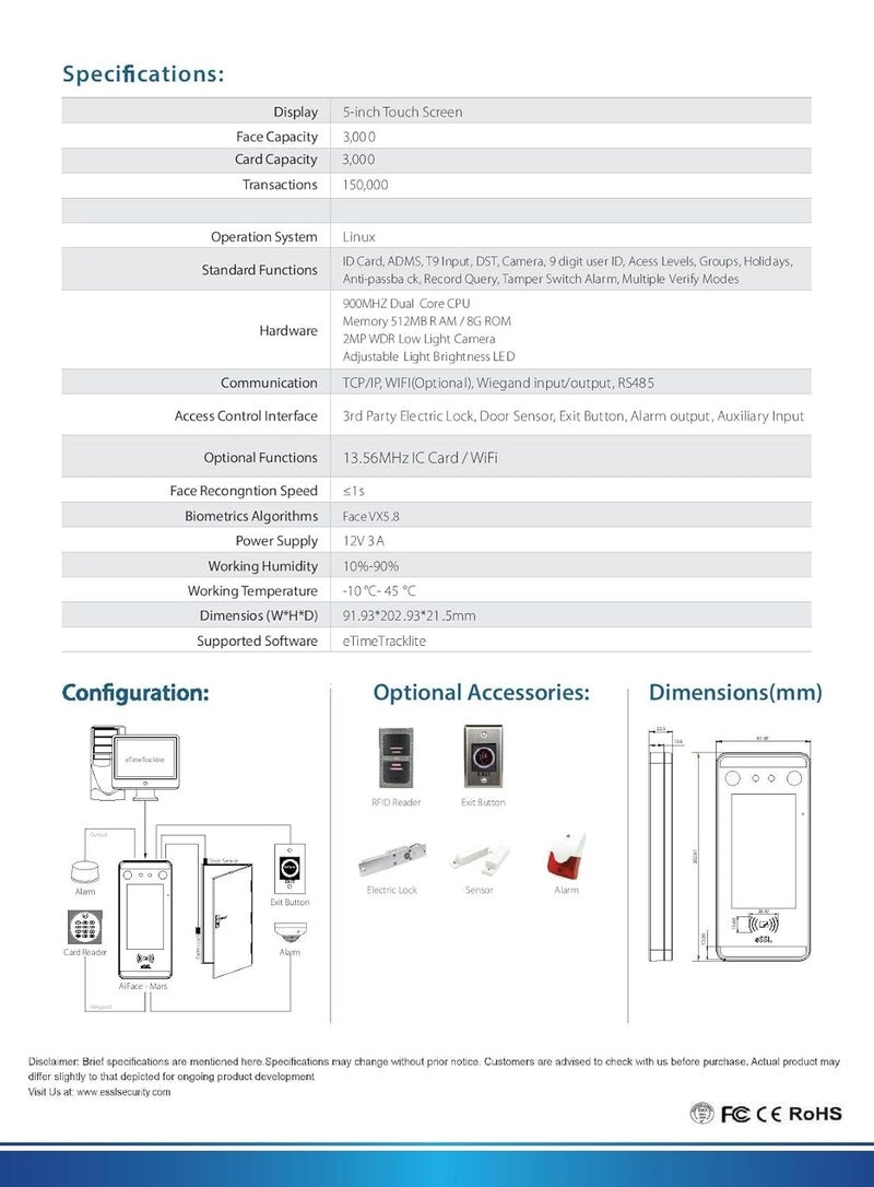 NAVKAR SYSTEMS ESSL Aiface Mars Face Biometric Attendance with 1 Year Cloud Software and Mobile App for Upto 50 Employees - Image 4