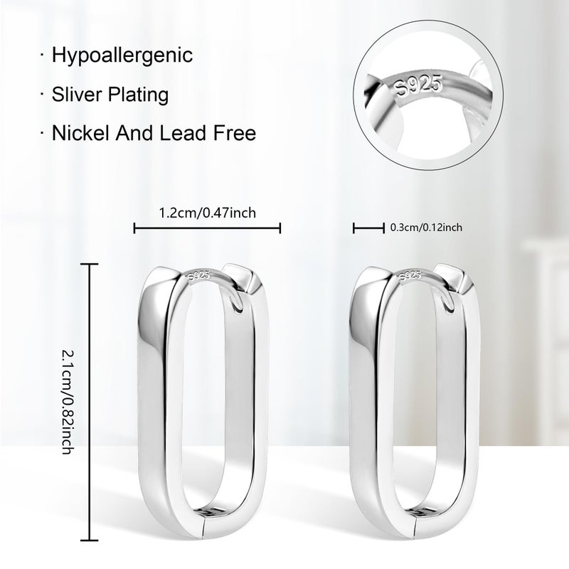 ALEXCRAFT 925 Sterling Silver Earrings Small Hoop Earrings for Women Silver Minimalist Geometric Rectangle Hypoallergenic Earing Small Square Hoops Earring - Image 4
