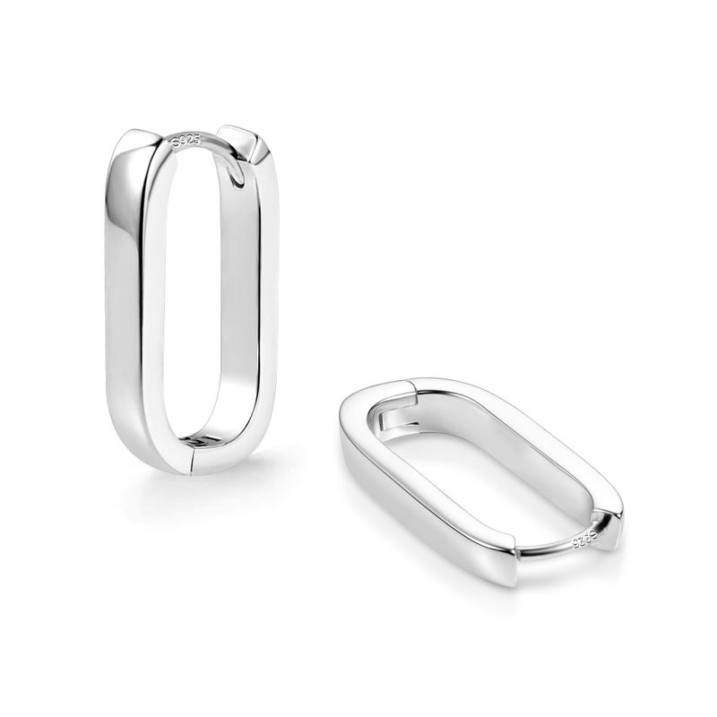 ALEXCRAFT 925 Sterling Silver Earrings Small Hoop Earrings for Women Silver Minimalist Geometric Rectangle Hypoallergenic Earing Small Square Hoops Earring - Image 1