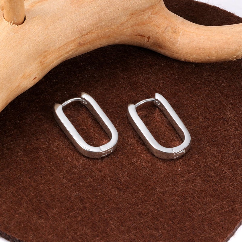 ALEXCRAFT 925 Sterling Silver Earrings Small Hoop Earrings for Women Silver Minimalist Geometric Rectangle Hypoallergenic Earing Small Square Hoops Earring - Image 2