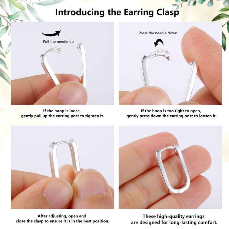 ALEXCRAFT 925 Sterling Silver Earrings Small Hoop Earrings for Women Silver Minimalist Geometric Rectangle Hypoallergenic Earing Small Square Hoops Earring - Image 5