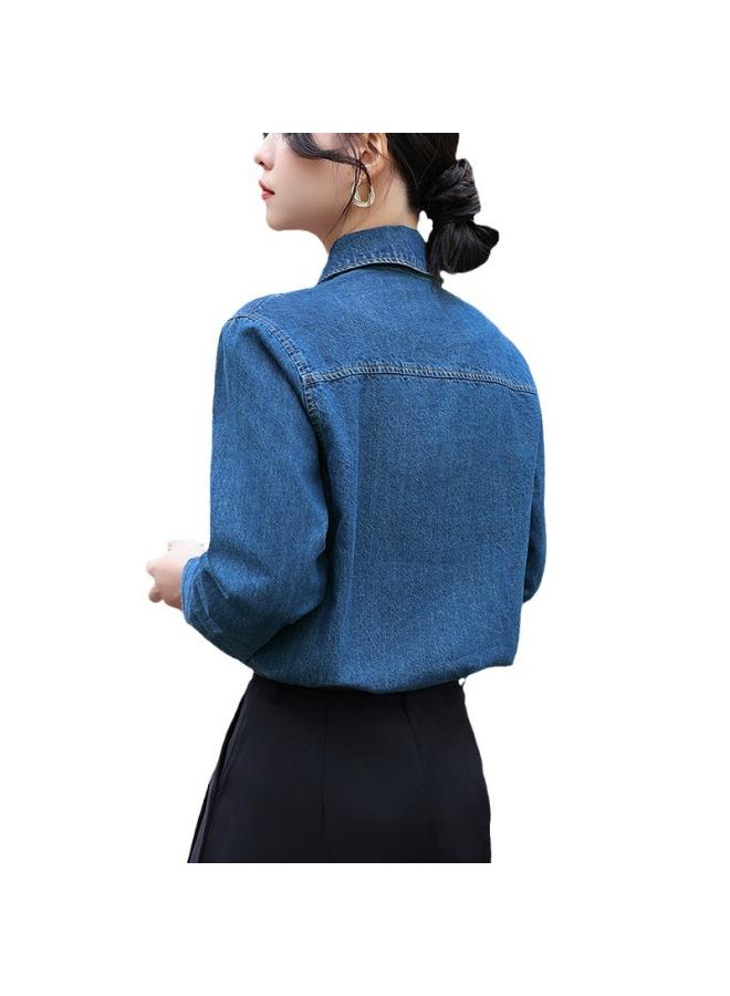 VUELO Retro Hong Kong Style High-grade Denim Shirt For Women Spring And Autumn New Style All-matching Nostalgic Long-sleeved Shirt - Image 5