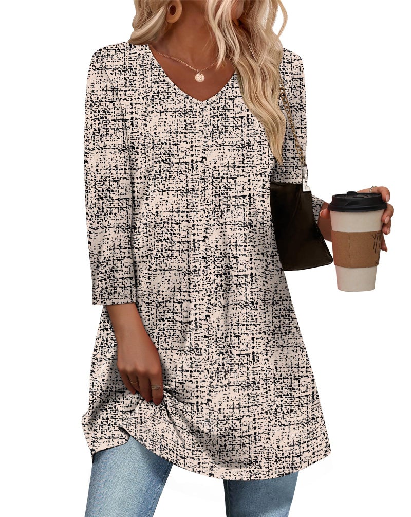 OFEEFAN Blouses For Women Dressy Casual 3/4 Length Sleeve Womens Tops Floral 06 L - Image 1