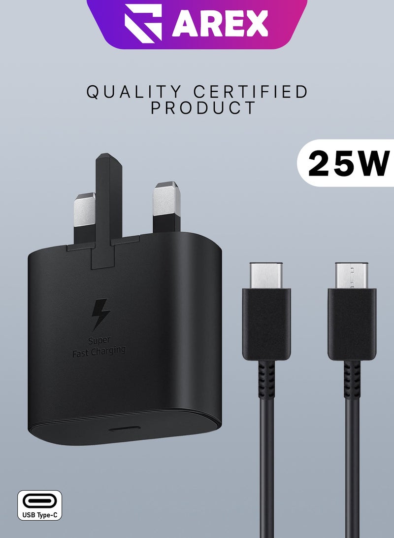 AREX 25W Super Fast Charger Type C with Cable for iPhone 15/16 , Samsung Galaxy S24, S23, S22, S22 Ultra, S22+, S21, S20, A15, A25, A35, A55 5G, A05, A54, A53, A34, A32 TAB - Image 1