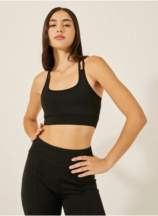 Styli Set of 3 - Boxy Fit Crop Top and Multi Strap Sports Bra with Pants