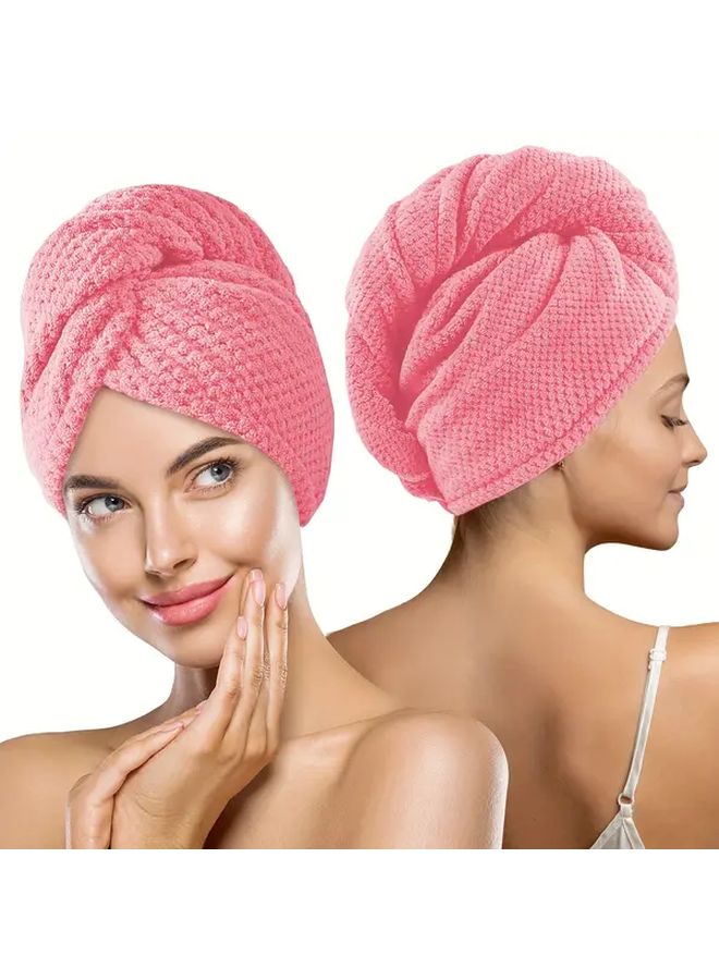 Large Super Absorbent Quick Dry Hair Towel Wrap 2 Pack Pink Microfiber Anti Frizz - Image 1