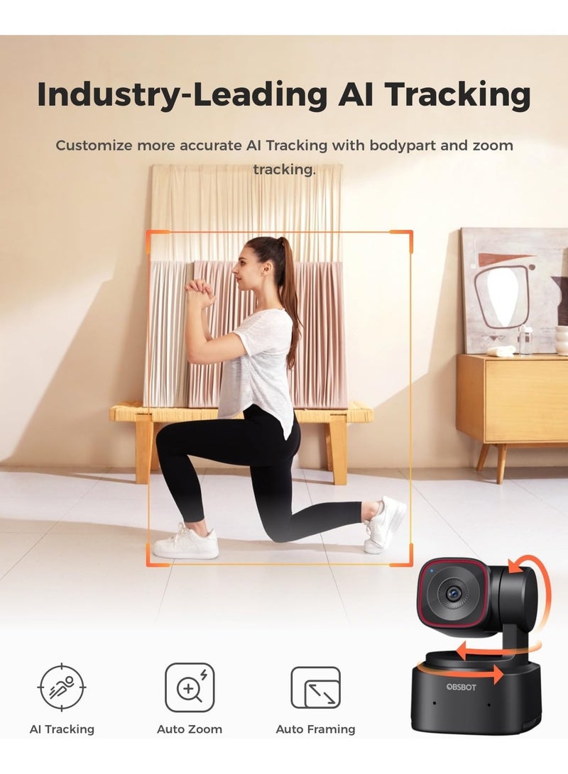 OBSBOT Tiny 2 Lite AI-Powered PTZ 4K Webcam with Auto Tracking, Gesture Control, and Dual Noise-Cancelling Mics for Live Streaming, Video Calls, and Content Creation - Black - Image 2