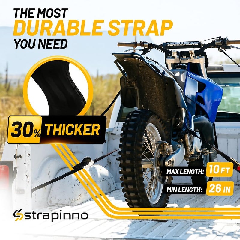 Strapinno 1 in x 10 ft Retractable Ratchet Straps - 4 Pack with Rubber-Coated Handles and S-Hooks - Image 3
