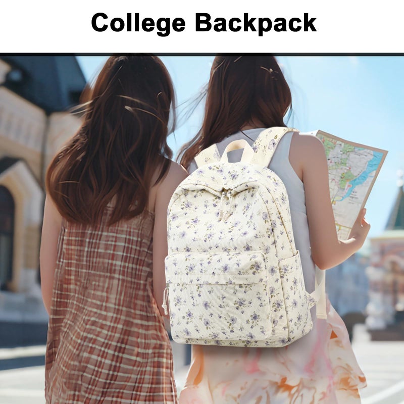 BTOOP School Backpack for Girls Teens Large Corduroy Bookbag Lightweight 15.6 inch Laptop Bag for Women Casual High School College (Purple Floral) - Image 2