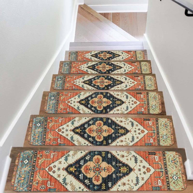 OJIA Non-Slip Carpet Stair Treads for Wooden Steps Set of 15, 30''X8'' Indoor Runner Resistant Rugs Rubber Safety Mats for Dogs, Kids & Elders, Stairway Grip - Image 1