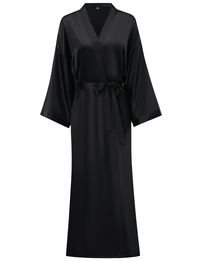V Vaborous Womens Soft Plus Size Long Satin Robes Silk Full Length Lightweight Kimono Silky Dressing Gowns Black 2XL3XL