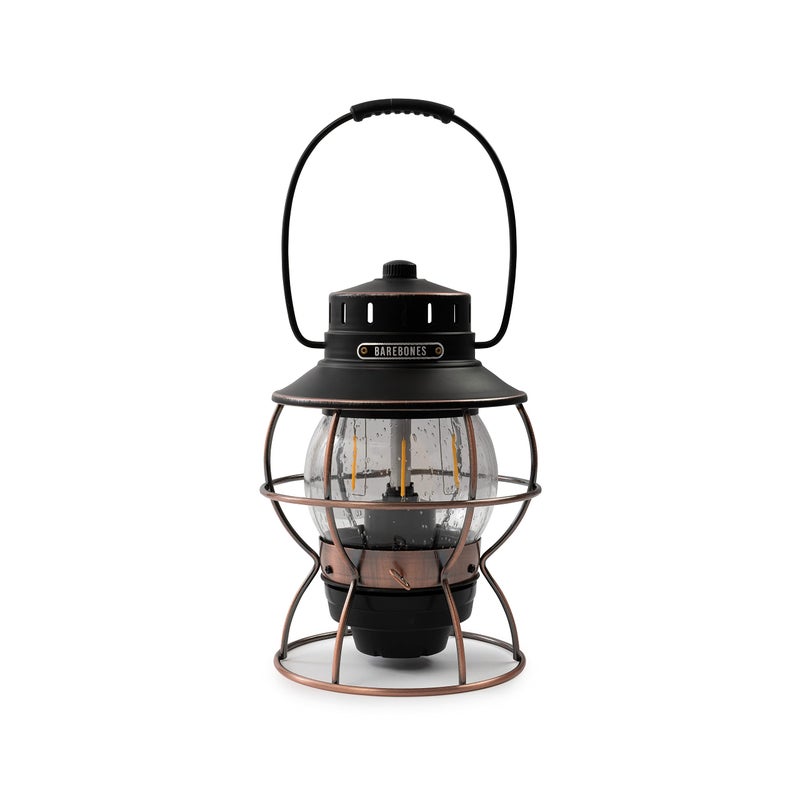 Barebones Railroad Lantern â€“ Antique Bronze, Vintage-Inspired LED Camping Lantern with Rechargeable Battery â€“ Adjustable Brightness Outdoor Light for Camping Gear, Backyard, and Home Decor - Image 1