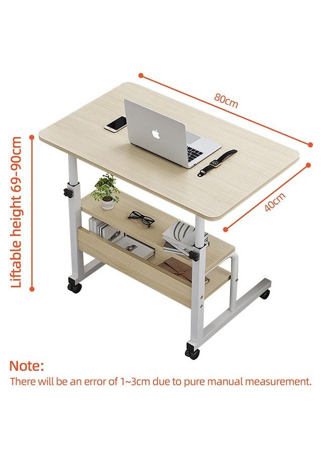 Laptop Table Desk Mobile Sofa Side Table Height Adjustable Computer Workstation Rolling Bedside Desk for Bedroom Living Room Office 80 X 40cm