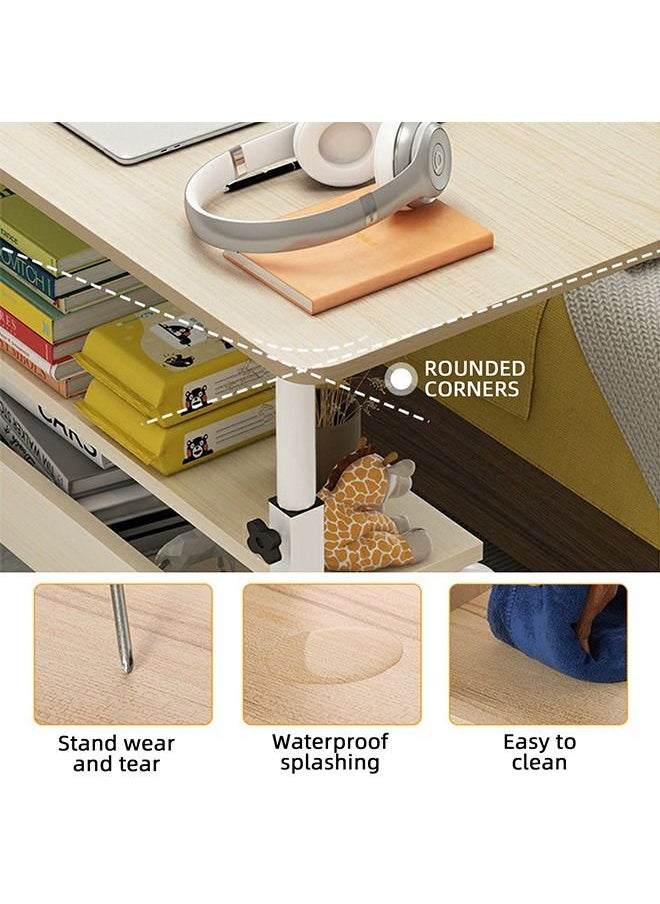 Laptop Table Desk Mobile Sofa Side Table Height Adjustable Computer Workstation Rolling Bedside Desk for Bedroom Living Room Office 80 X 40cm