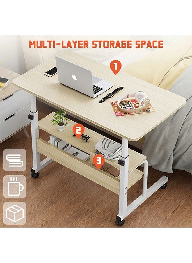 Laptop Table Desk Mobile Sofa Side Table Height Adjustable Computer Workstation Rolling Bedside Desk for Bedroom Living Room Office 80 X 40cm
