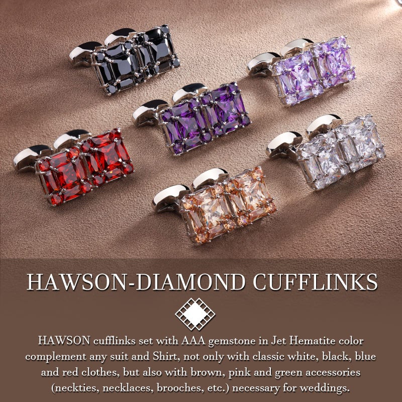 HAWSON Shiny Cufflinks for Men's Fancy Shirt for Suit, in Gift Box, Matching with Solid Tie in Red White Black Blue Colors Easily, Designed by HAWSON - Image 4
