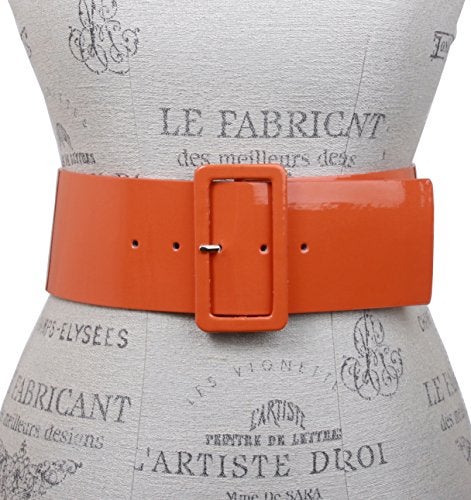 Beltiscool Ladies High Waist Patent Leather Wide Fashion Square Belt, Orange | XS/S - 28" - Image 2