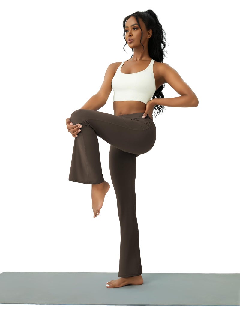 COPYLEAF Womens Yoga Pants with Pockets High Waisted Flare Leggings Bell Bottom Yoga Dress Pants Seamless Bootcut Pants(Brown L) - Image 4